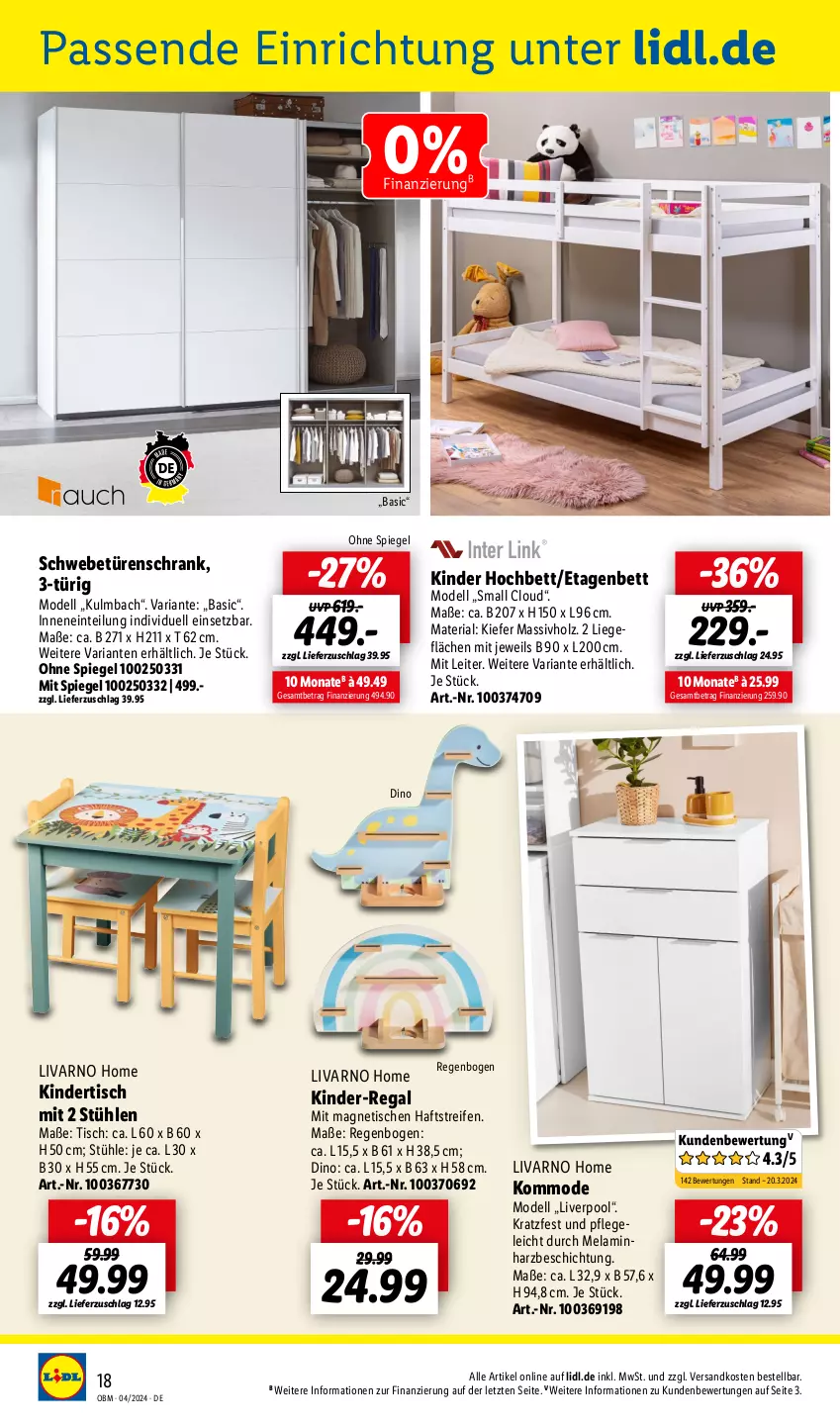 Aktueller Prospekt Lidl - Aktuelle Onlineshop-Highlights - von 01.04 bis 30.04.2024 - strona 18 - produkty: bett, dell, Etagenbett, hochbett, Holz, Kinder, kommode, Liege, massivholz, Mode, ndk, pool, regal, reifen, Ria, Schrank, schwebetürenschrank, spiegel, Stühl, Ti, tisch, türenschrank, ZTE