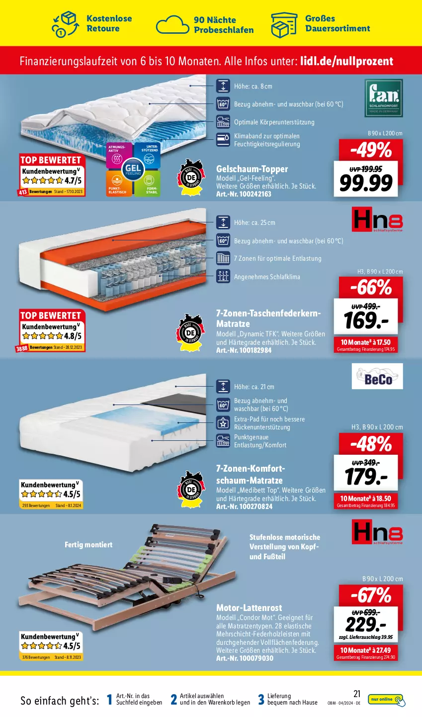 Aktueller Prospekt Lidl - Aktuelle Onlineshop-Highlights - von 01.04 bis 30.04.2024 - strona 21 - produkty: asti, auer, bett, dell, eis, federkern, federkernmatratze, Holz, kernmatratze, komfortschaum-matratze, korb, latte, lattenrost, mab, matratze, matratzen, Mode, Tasche, taschen, taschenfederkernmatratze, Ti, tisch, topper