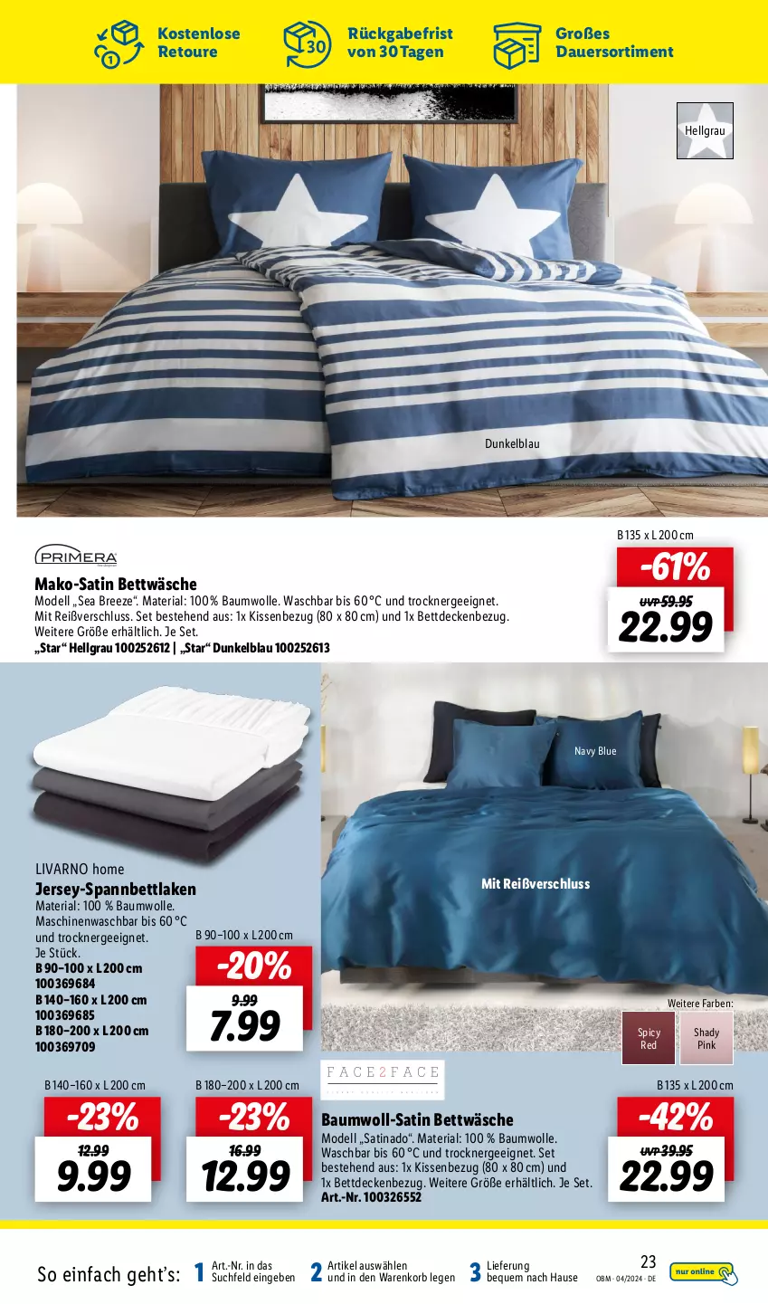 Aktueller Prospekt Lidl - Aktuelle Onlineshop-Highlights - von 01.04 bis 30.04.2024 - strona 23 - produkty: auer, Bau, baumwolle, bett, bettwäsche, bree, decke, dell, Ergee, kissen, Kissenbezug, korb, LG, mako-satin bettwäsche, Mode, Ria, spannbettlaken, Ti, Trockner, wolle