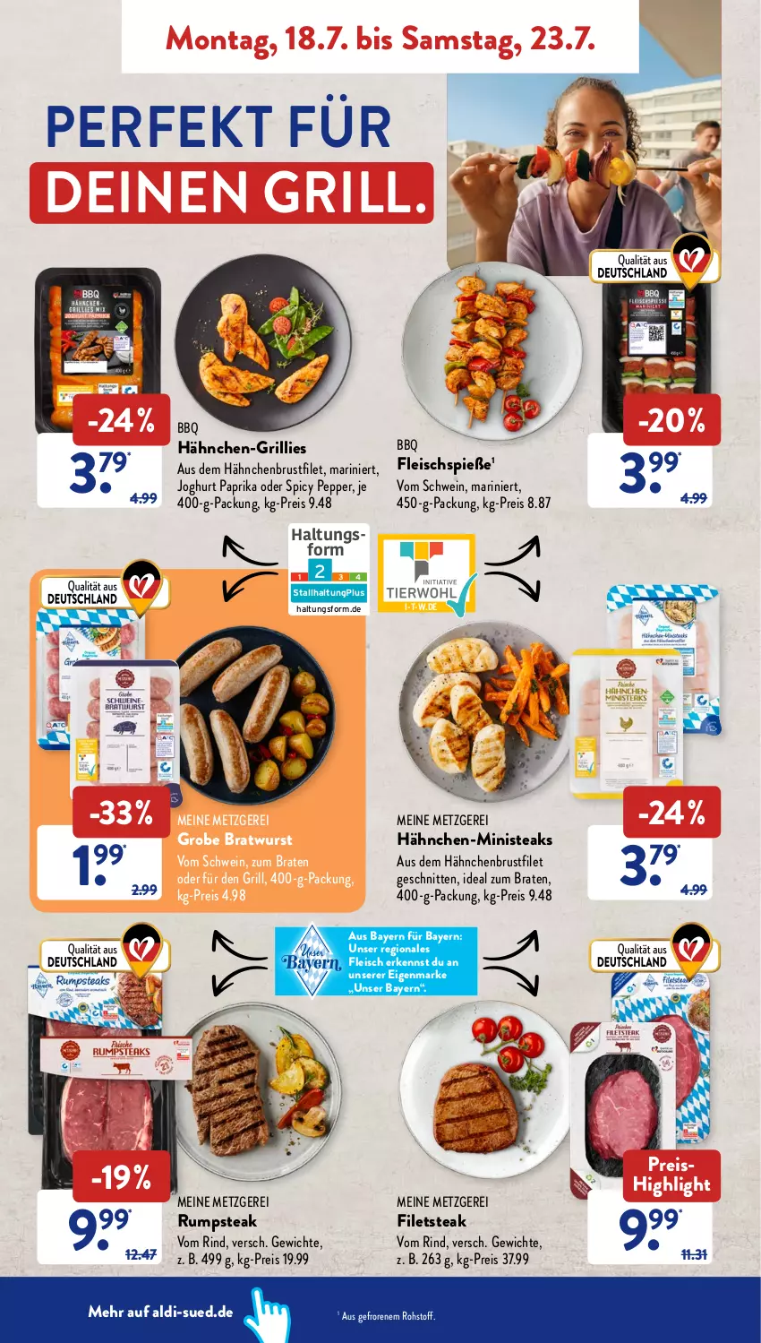 Aktueller Prospekt AldiSud - NÄCHSTE WOCHE - von 18.07 bis 23.07.2022 - strona 4 - produkty: aldi, bier, braten, bratwurst, brustfilet, eis, filet, filets, fleisch, Fleischspieße, grill, grobe bratwurst, hähnchenbrust, hähnchenbrustfilet, ideal zum braten, joghur, joghurt, paprika, reis, rind, rum, rumpsteak, schnitten, schwein, steak, steaks, wein, wurst