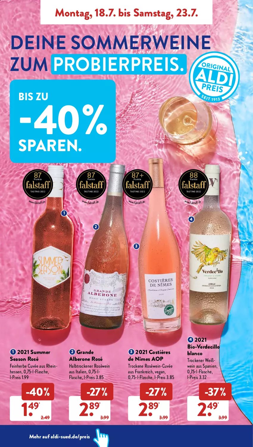 Aktueller Prospekt AldiSud - NÄCHSTE WOCHE - von 18.07 bis 23.07.2022 - strona 6 - produkty: aldi, asti, bier, bio, cuvée, eis, erde, flasche, reis, roséwein, rwe, Ti, wein, weine, Weißwein