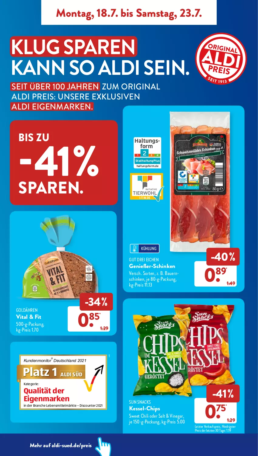 Aktueller Prospekt AldiSud - NÄCHSTE WOCHE - von 18.07 bis 23.07.2022 - strona 8 - produkty: aldi, auer, Bau, Bauer, Bauernschinken, chili, chips, discount, eis, gin, lebensmittel, monitor, reis, schinken, snack, snacks, Sun Snacks, vita, ZTE