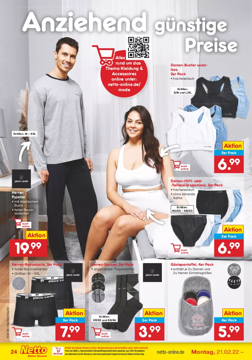 Aktueller Prospekt Netto Marken-Discount - Filial-Angebote - von 21.02 bis 26.02.2022 - strona 24 - produkty: ACC, accessoires, asti, Bau, eis, Hela, herren-socken, kleid, Kleidung, Mode, ndk, Pyjama, reis, retroshorts, shorts, slip, socken, Stier, Taillenslip, Ti, tisch, versandkostenfrei