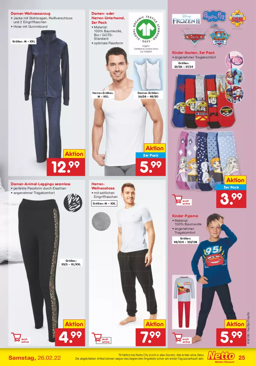 Aktueller Prospekt Netto Marken-Discount - Filial-Angebote - von 21.02 bis 26.02.2022 - strona 25 - produkty: angebot, Anzug, Bau, baumwolle, bio, gin, hemd, hose, Jacke, Kinder, leggings, Pyjama, Ria, socken, Tasche, taschen, Ti, Unterhemd, wolle, ZTE