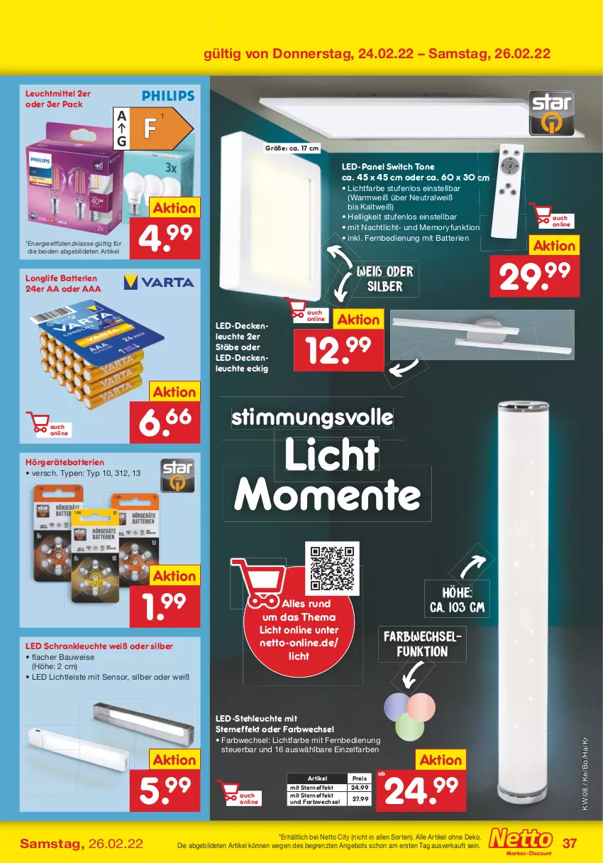 Aktueller Prospekt Netto Marken-Discount - Filial-Angebote - von 21.02 bis 26.02.2022 - strona 37 - produkty: angebot, batterie, batterien, Bau, decke, deckenleuchte, eis, ente, fernbedienung, led-deckenleuchte, led-stehleuchte, Leuchte, leuchtmittel, longlife, mit fernbedienung, Nachtlicht, reis, Schrank, stehleuchte, Ti, ZTE