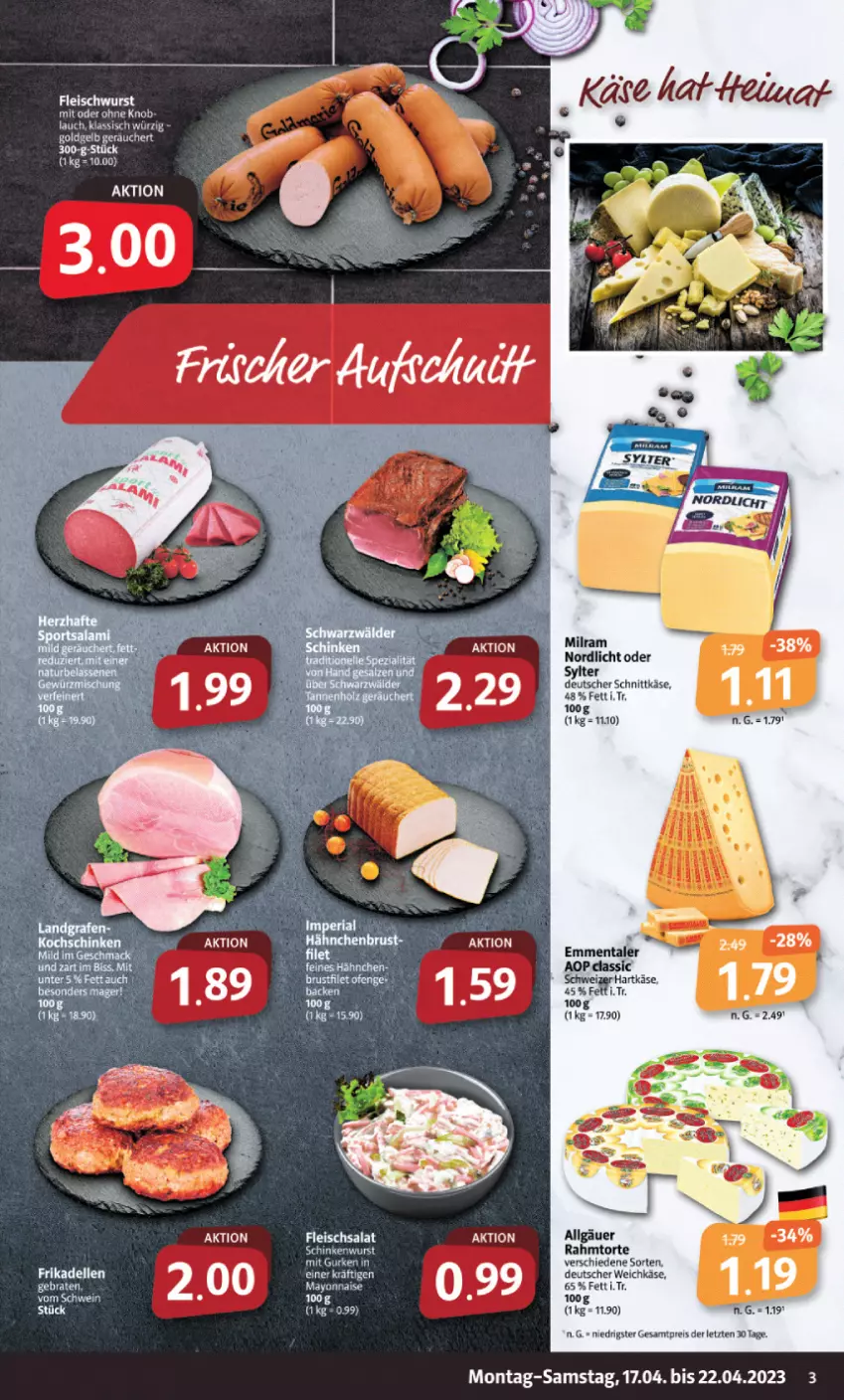 Aktueller Prospekt Markant - Prospekte - von 17.04 bis 22.04.2023 - strona 3 - produkty: dell, deutscher schnittkäse, deutscher weichkäse, eis, elle, fleisch, fleischsalat, frikadellen, gurke, gurken, Käse, mayonnaise, milram, reis, salat, schnittkäse, Sylter, Ti, torte, weichkäse, Yo, ZTE