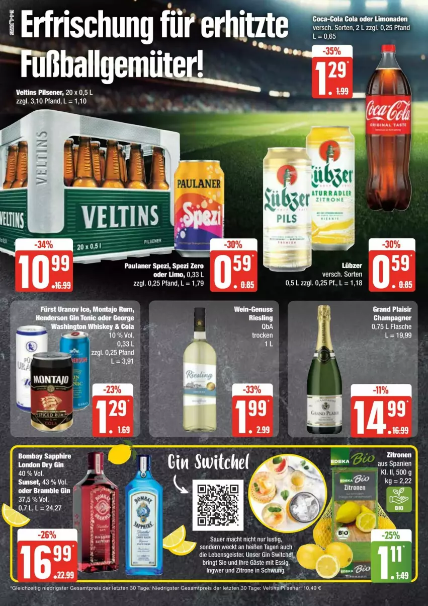 Aktueller Prospekt Edeka - Prospekte - von 15.06 bis 22.06.2024 - strona 4 - produkty: eis, essig, flasche, gin, ingwer, limo, Lübzer, pils, pilsener, reis, ring, tee, Ti, veltins, veltins pilsener, zitrone, ZTE