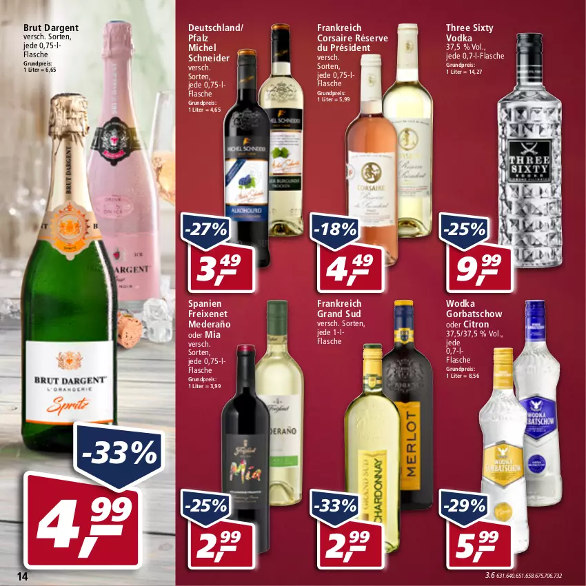 Aktueller Prospekt Real - von 16.05 bis 21.05.2022 - strona 14 - produkty: brut, brut dargent, Corsaire, eis, flasche, freixenet, Gorbatschow, grand sud, Michel Schneider, reis, Three Sixty, vodka, wodka