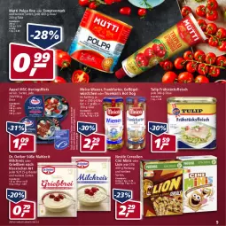 Gazetka promocyjna Real - Gazetka - ważna od 21.05 do 21.05.2022 - strona 9 - produkty: beutel, Brei, cerealien, cin, Dr. Oetker, eis, filet, filets, fisch, fische, Fischer, fleisch, frankfurter, frühstücksfleisch, Geflügel, hering, Herings, heringsfilets, hot dog, lion, meica, milch, milchreis, Mutti, nestlé, reis, ring, Schere, Ti, tomate, tomaten, tomatenmark, tulip, wiener, würstchen