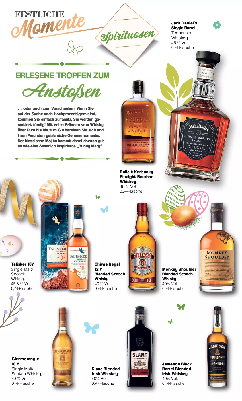 Aktueller Prospekt Famila - Prospekte - von 11.03 bis 30.03.2024 - strona 12 - produkty: blended scotch, blended scotch whisky, bourbon, bourbon whiskey, eis, ente, erde, flasche, gin, HP, irish whiskey, jack daniel, jameson, kentucky straight, lack, mojito, nuss, regal, rel, rum, scotch, scotch whisky, single malt, spirituosen, tennessee whiskey, Ti, tuc, whiskey, whisky