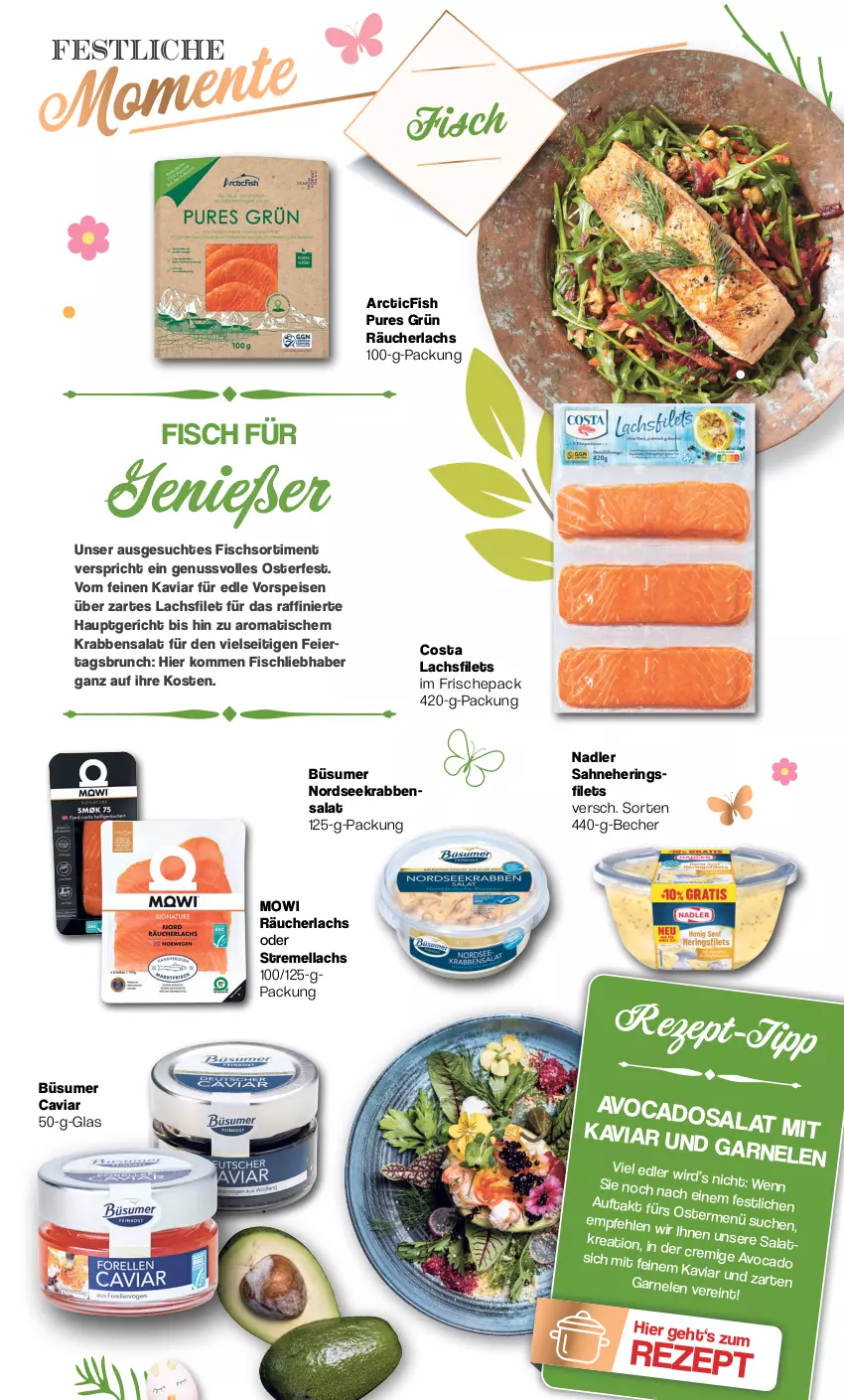 Aktueller Prospekt Famila - Prospekte - von 11.03 bis 30.03.2024 - strona 5 - produkty: avocado, Becher, Caviar, eier, eis, filet, filets, fisch, garnelen, hering, Herings, heringsfilets, lachs, lachsfilet, lachsfilets, nadler, Nordsee, nuss, Räucherlachs, rezept, ring, sahne, salat, Ti, tisch, vorspeise