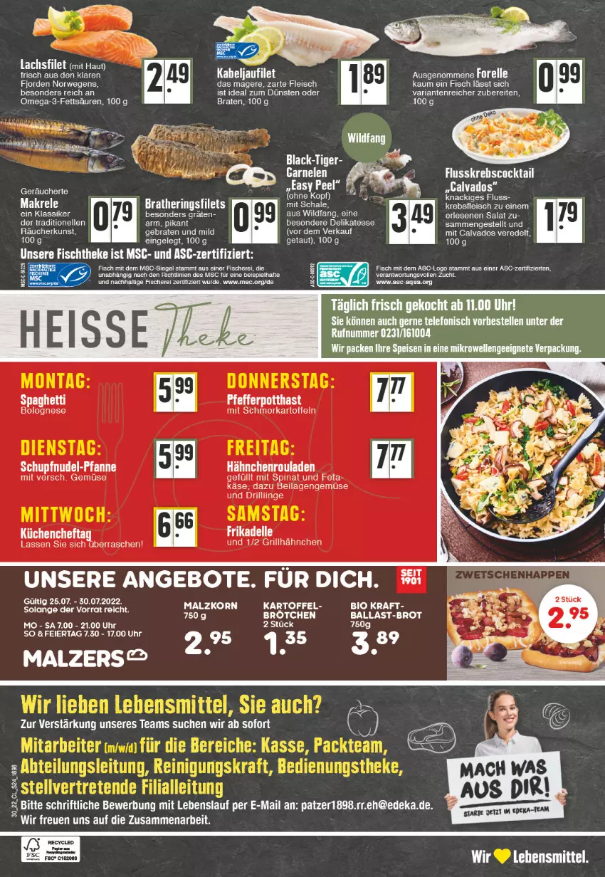 Aktueller Prospekt Edeka - Angebote der Woche - von 25.07 bis 30.07.2022 - strona 24 - produkty: ball, bio, bolognese, braten, brot, cocktail, deka, eis, elle, feta, filet, filets, fisch, fische, Fischer, fischtheke, fleisch, garnelen, grill, grillhähnchen, hering, Herings, heringsfilets, ilag, kabeljaufilet, kartoffel, kartoffeln, Käse, korn, kraft, Krebs, küche, Küchen, lachs, lachsfilet, lack, lebensmittel, Makrele, malz, mikrowelle, nudel, omega, Omega-3, papier, pfanne, rel, Ria, ring, rouladen, rwe, salat, Schere, spaghetti, spaghetti bolognese, spinat, tee, telefon, Ti, uhr, Wild