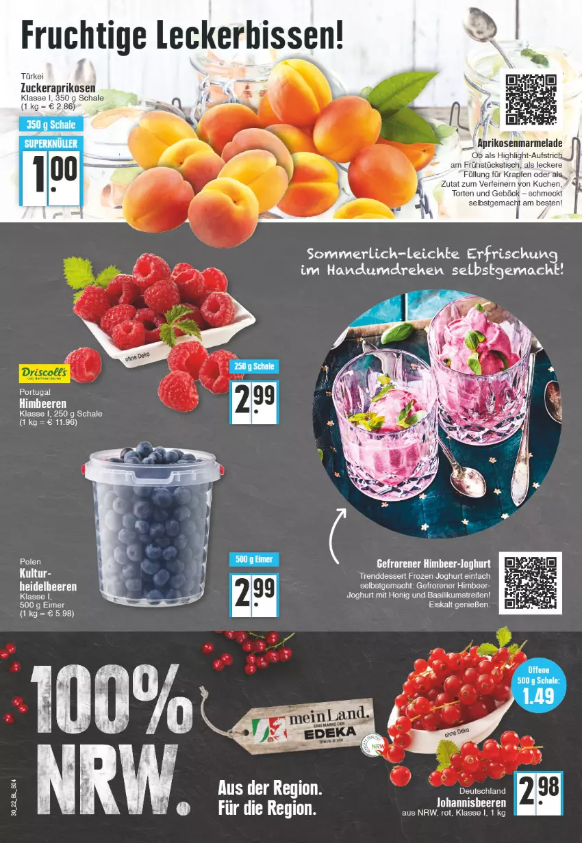 Aktueller Prospekt Edeka - Angebote der Woche - von 25.07 bis 30.07.2022 - strona 4 - produkty: aprikose, aprikosen, aufstrich, basilikum, beere, beeren, dessert, eis, elle, frucht, heidelbeere, heidelbeeren, himbeer, himbeere, himbeeren, honig, joghur, joghurt, kuchen, mac, marmelade, merl, reifen, Schal, Schale, Ti, tisch, torte, zucker