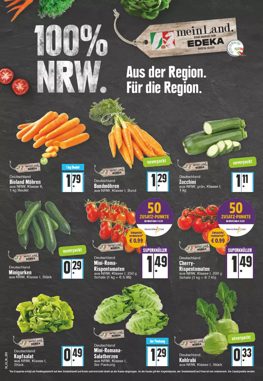 Aktueller Prospekt Edeka - Angebote der Woche - von 25.07 bis 30.07.2022 - strona 6 - produkty: bio, bioland, Bundmöhren, gurke, gurken, möhren, rispentomaten, salat, salatherzen, Schal, Schale, tee, Ti, tomate, tomaten