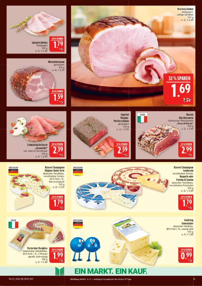 Aktueller Prospekt Marktkauf - Prospekt - von 08.02 bis 14.02.2026 - strona 15 - produkty: Bergkäse, cambozola, champignon, cin, deutscher weichkäse, eis, emmentaler, fleisch, gin, goldsteig, hartkäse, Käse, Krustenschinken, lachs, LG, mac, nuss, pfeffer, reis, rel, Ria, rohschinken, rouge, rougette, saft, schinken, schnittkäse, schwein, schweine, Schweinelachs, spargel, spargelschinken, Ti, tisch, torte, weichkäse, wein, weine, ZTE