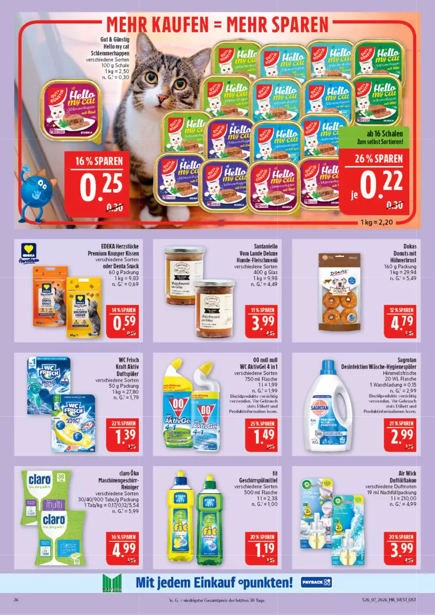 Aktueller Prospekt Marktkauf - Prospekt - von 08.02 bis 14.02.2026 - strona 26 - produkty: Air Wick, bio, biozidprodukte, deka, Desinfektion, Donut, donuts, eis, flasche, fleisch, geschirr, geschirrspülmittel, hühner, hygienespüler, kissen, kraft, Rauch, reiniger, reis, rwe, sagrotan, Schal, Schale, snack, spülmittel, Ti, wc frisch, WICK, ZTE