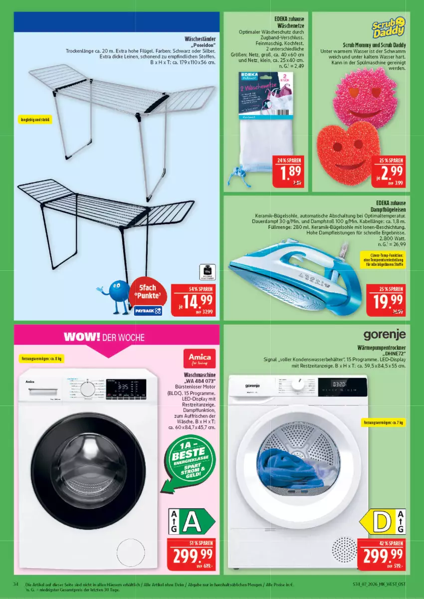 Aktueller Prospekt Marktkauf - Prospekt - von 08.02 bis 14.02.2026 - strona 34 - produkty: amica, auer, auto, Behälter, bügel, Bügeleisen, bürste, bürsten, dampfbügeleisen, deka, eis, elle, erde, gorenje, leine, reis, Schal, schwamm, Signal, Ti, tisch, Trockner, wärmepumpentrockner, waschmaschine, wasser, ZTE