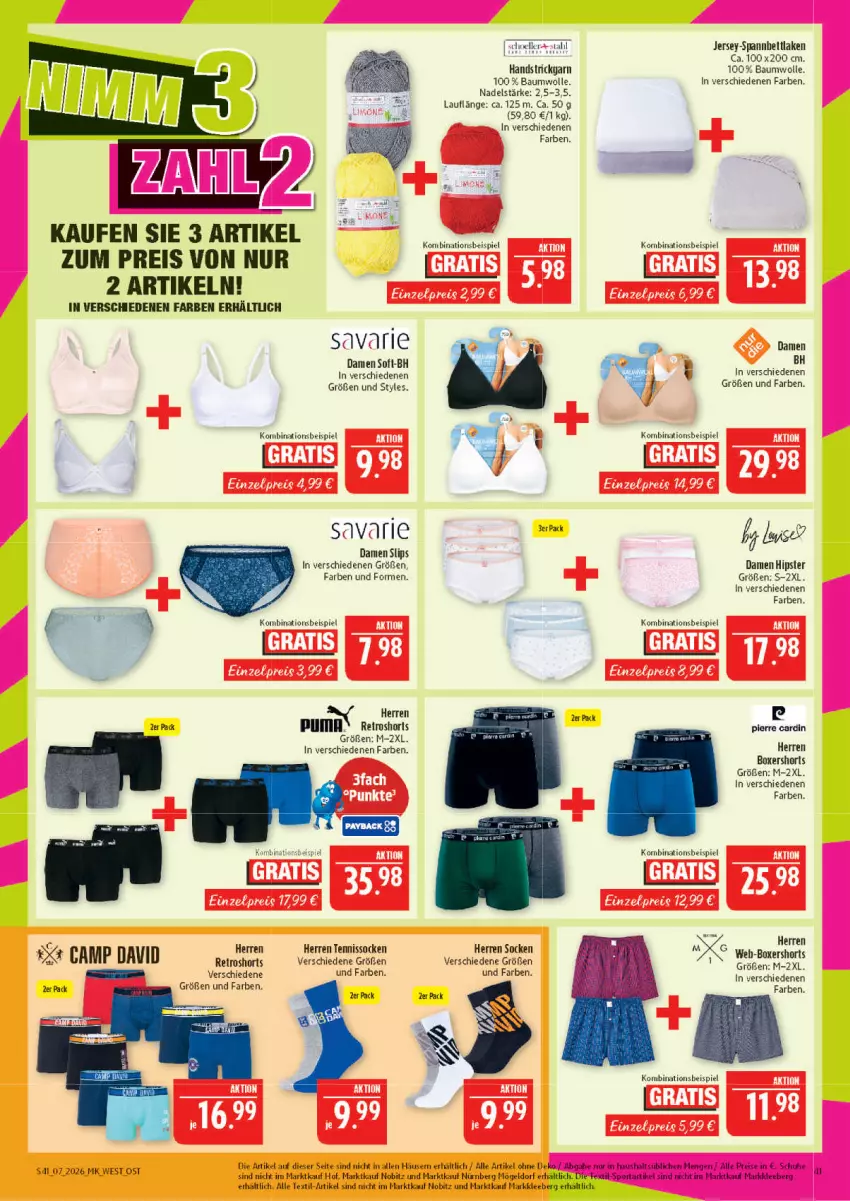 Aktueller Prospekt Marktkauf - Prospekt - von 08.02 bis 14.02.2026 - strona 41 - produkty: Bau, baumwolle, deka, eis, elle, Pierre Cardin, puma, reis, retroshorts, schuhe, shorts, slip, slips, socken, Sport, Strickgarn, Ti, wolle