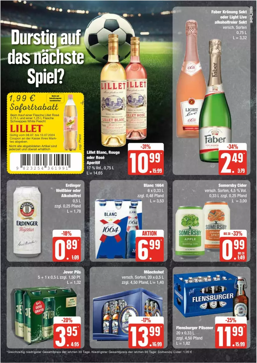 Aktueller Prospekt Edeka - Prospekte - von 08.07 bis 13.07.2024 - strona 17 - produkty: aperitif, cider, eis, lillet, reis, rouge, schweppes, somersby, tee, Ti, ZTE