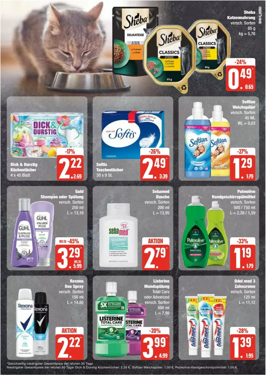 Aktueller Prospekt Edeka - Prospekte - von 08.07 bis 13.07.2024 - strona 19 - produkty: deo, deo spray, eis, geschirr, geschirrspülmittel, katzennahrung, küche, Küchen, küchentücher, Odol, odol med, olive, palmolive, reis, rexona, Softlan, spülmittel, Ti, total care, tücher, weichspüler, ZTE