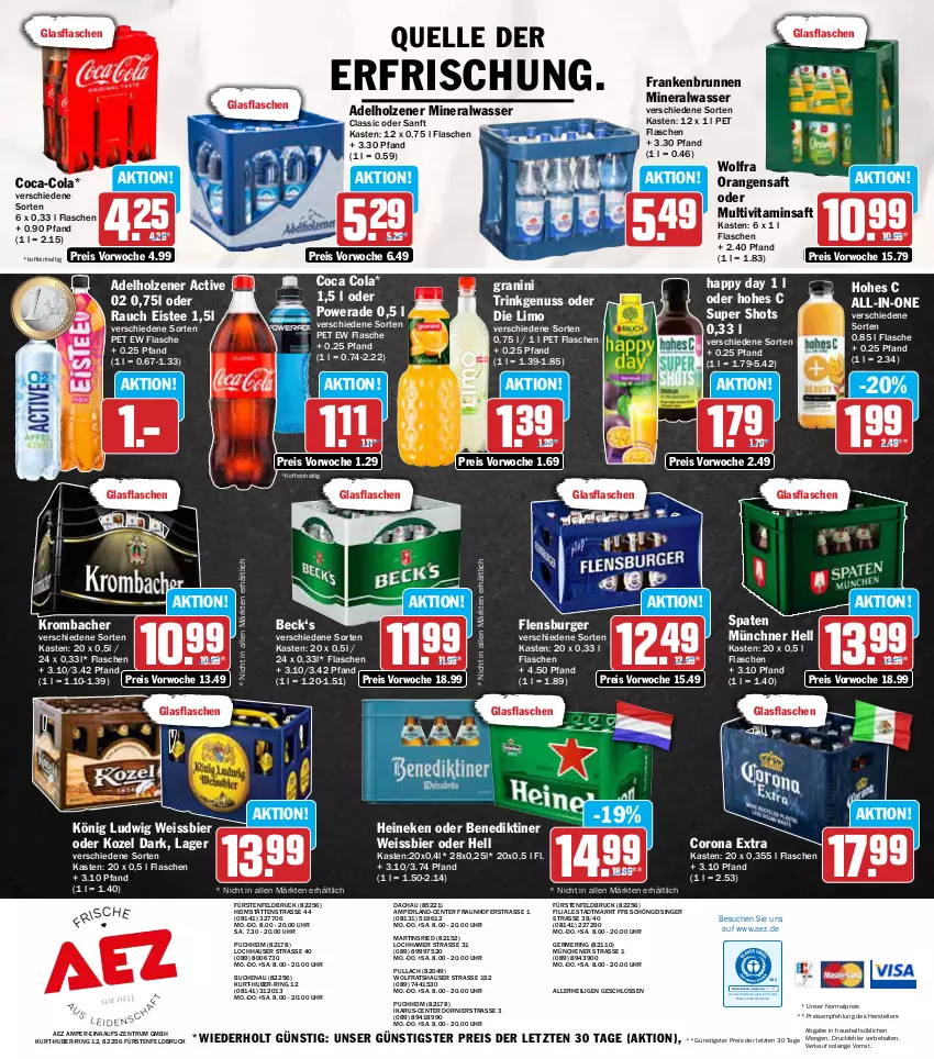 Aktueller Prospekt Aez - Prospekte - von 28.10 bis 02.11.2024 - strona 16 - produkty: adelholzener, AEZ, Alwa, Benediktiner, bier, bio, brunnen, buch, burger, coca-cola, cola, corona, corona extra, drucker, eis, eistee, elle, Engel, ente, fisch, flasche, flensburger, Germ, glasflasche, granini, Happy Day, heineken, Hohes C, Holz, kerze, Kozel, krombache, krombacher, limo, mineralwasser, Multivitaminsaft, nuss, orange, orangen, orangensaft, perla, Rauch, reis, ring, rum, saft, Spaten, tee, teller, Ti, uhr, vita, wasser, weissbier, ZTE