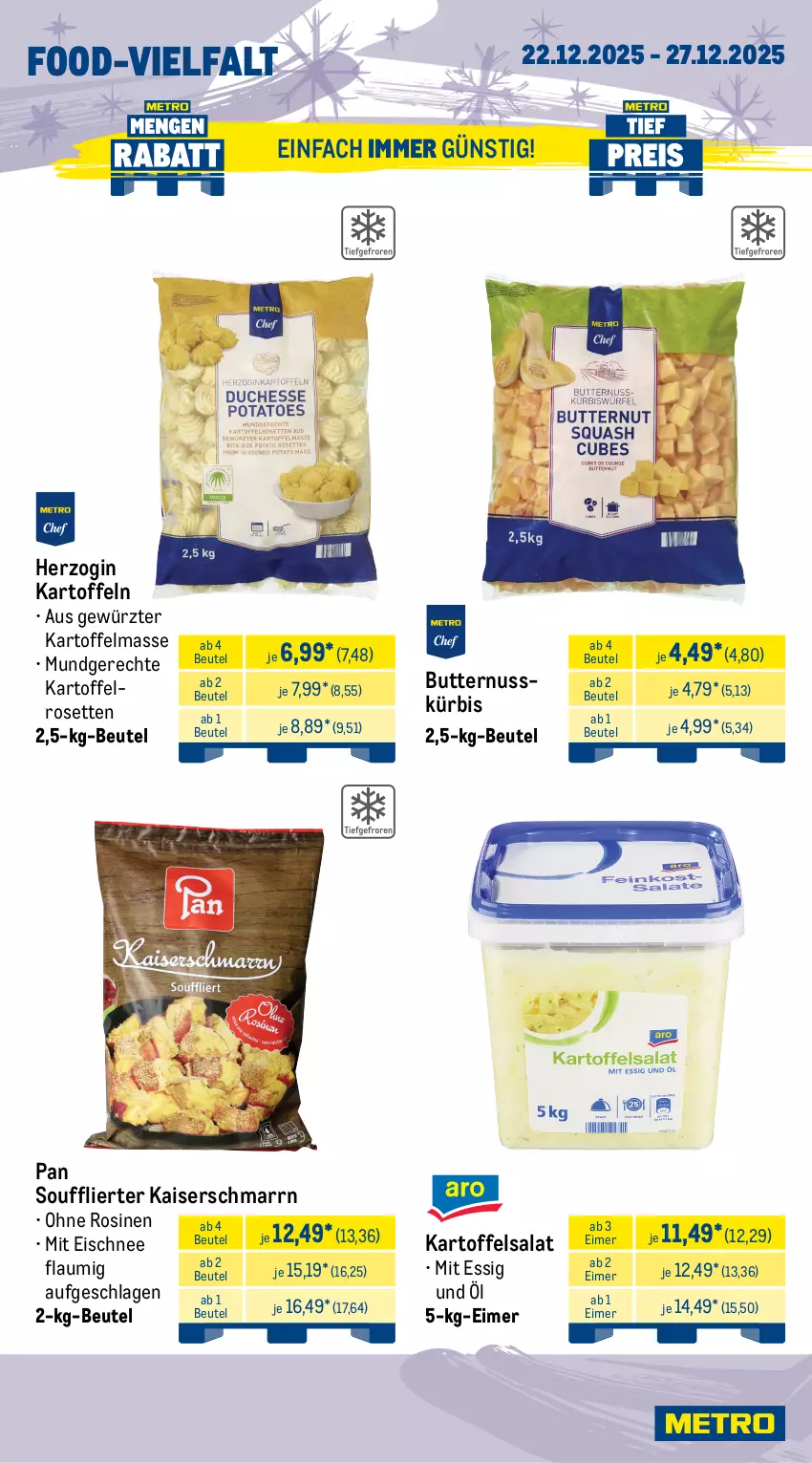Aktueller Prospekt Metro - Wochen-Angebote Gastro - von 22.12 bis 27.12.2025 - strona 11 - produkty: beutel, bockwurst, butter, edamer, eimer, eis, essig, gewürz, gin, gouda, grana, grana padano, hinterkochschinken, Kaiser, Kaiserschmarrn, kartoffel, kartoffeln, kartoffelsalat, kochschinken, Kürbis, LG, mac, milch, nuss, padano, Rana, reis, salat, schinken, Ti, tiefpreis, tisch, uhr, wurst, ZTE