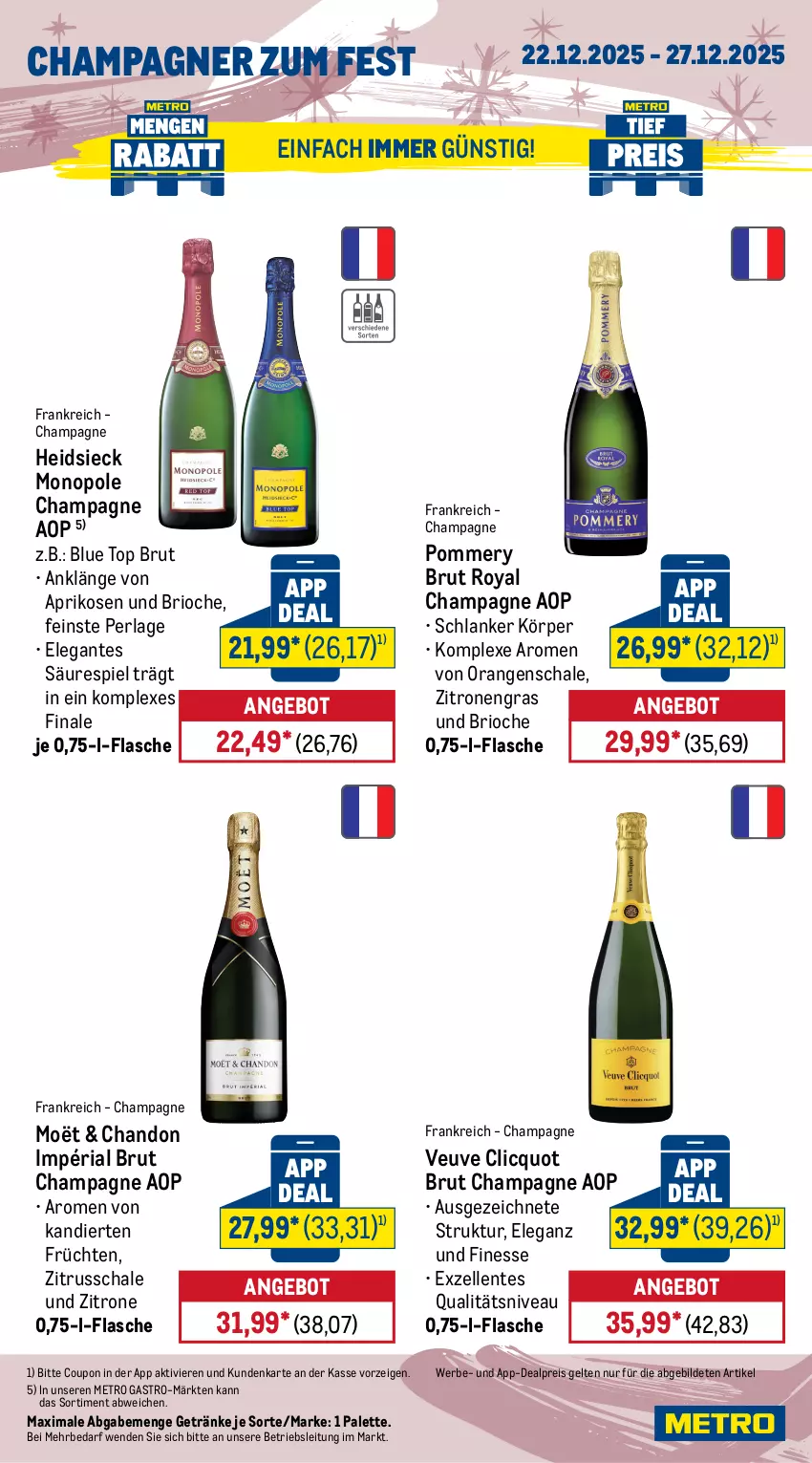 Aktueller Prospekt Metro - Wochen-Angebote Gastro - von 22.12 bis 27.12.2025 - strona 17 - produkty: angebot, aprikose, aprikosen, bier, brut, campari, champagne, champagner, coupon, cuvée, eis, elle, ente, finesse, flasche, früchte, früchten, getränk, getränke, köstritzer, kräuter, mac, Metro, metro gastro, Molinari, nivea, orange, orangen, Palette, perla, reis, Ria, sambuca, Schal, Schale, Ti, valdo, zitrone, zitronen