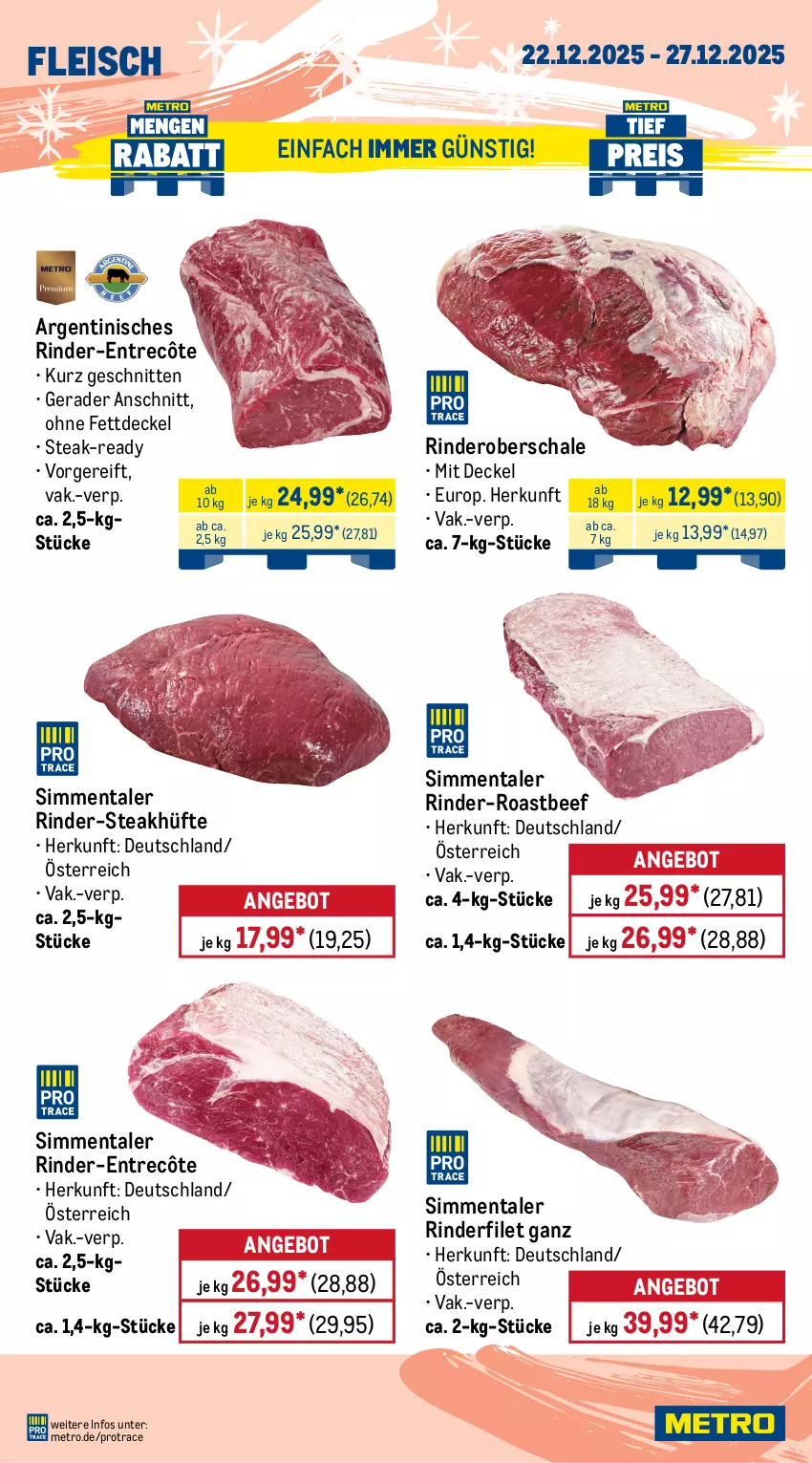 Aktueller Prospekt Metro - Wochen-Angebote Gastro - von 22.12 bis 27.12.2025 - strona 2 - produkty: angebot, beef, brustfilet, decke, Deckel, eis, entrecôte, filet, fleisch, hähnchenbrust, hähnchenbrustfilet, kasseler, Kette, lachs, Metro, rind, rinder, rinderfilet, roastbeef, Schal, Schale, schnitten, schwein, schweine, Schweinelachs, schweinenacken, sim, steak, steakhüfte, Ti, wein, weine