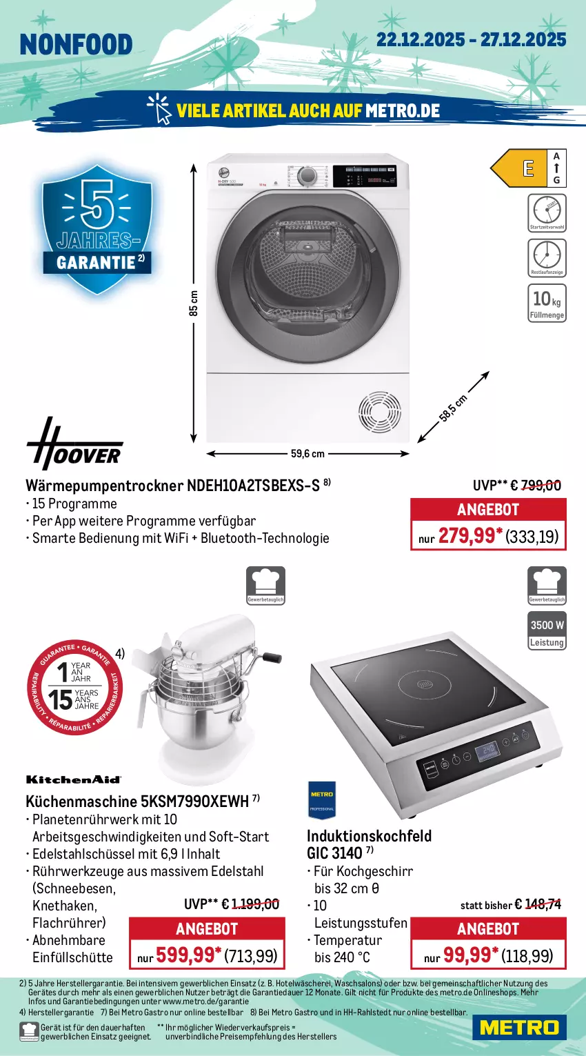 Aktueller Prospekt Metro - Wochen-Angebote Gastro - von 22.12 bis 27.12.2025 - strona 20 - produkty: angebot, auer, backofen, Behälter, besteck, edelstahl, eis, elle, geschirr, herdarten, induktionskochfeld, kochfeld, küche, Küchen, küchenmaschine, Löffel, Meister, Metro, metro gastro, Ofen, pfanne, reis, Ria, rwe, Schere, Schneebesen, schüssel, Schütze, spülmaschinen, teller, Ti, Trockner, wärmepumpentrockner, werkzeug, werkzeuge