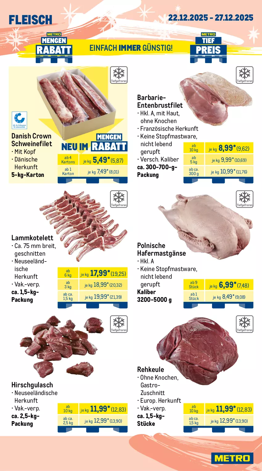 Aktueller Prospekt Metro - Wochen-Angebote Gastro - von 22.12 bis 27.12.2025 - strona 4 - produkty: Abtei, angebot, angebote, aqua, Brei, brustfilet, eis, ente, Entenbrust, filet, fisch, fischtheke, fleisch, frischfisch, gulasch, hafer, kotelett, lachs, lachsfilet, lamm, lammkotelett, Metro, nuss, rwe, schnitten, schwein, schweine, schweinefilet, teppich, thunfisch, Ti, topf, wein, weine, Wild