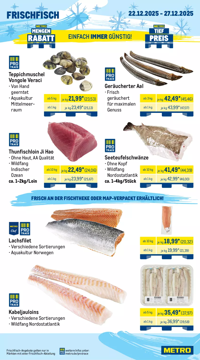 Aktueller Prospekt Metro - Wochen-Angebote Gastro - von 22.12 bis 27.12.2025 - strona 5 - produkty: Abtei, angebot, angebote, aqua, Brei, brustfilet, eis, ente, Entenbrust, filet, fisch, fischtheke, fleisch, frischfisch, gulasch, hafer, kotelett, lachs, lachsfilet, lamm, lammkotelett, Metro, nuss, rwe, schnitten, schwein, schweine, schweinefilet, teppich, thunfisch, Ti, topf, wein, weine, Wild