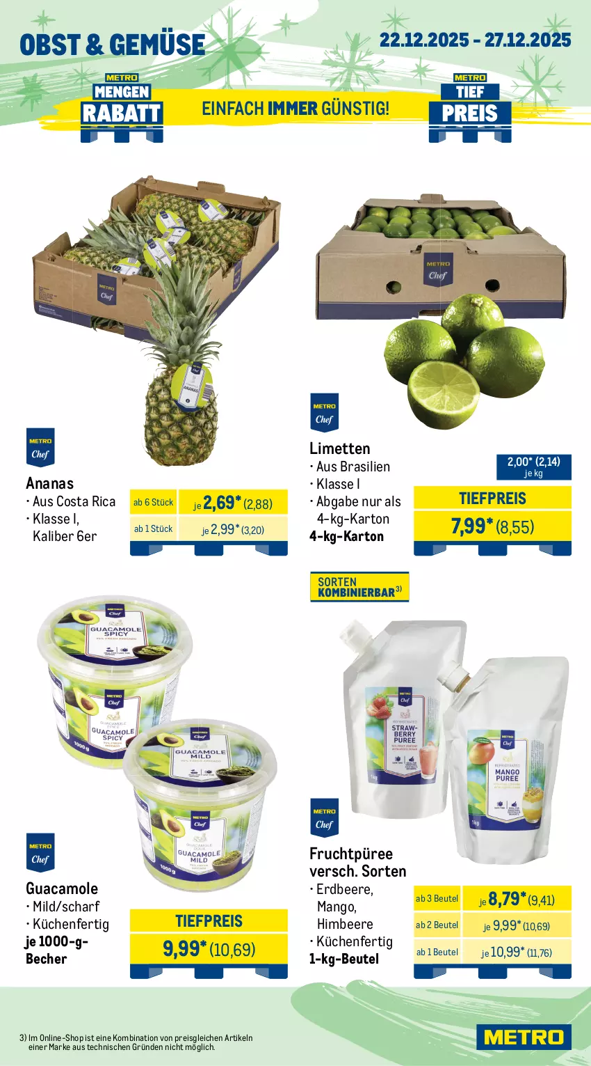 Aktueller Prospekt Metro - Wochen-Angebote Gastro - von 22.12 bis 27.12.2025 - strona 7 - produkty: ananas, angebot, aqua, Becher, beere, beutel, eis, erdbeere, filet, fisch, frischfisch, frucht, früchte, guacamole, himbeer, himbeere, küche, Küchen, lachs, lachsfilet, limette, limetten, mango, meeresfrüchte, Metro, Mett, metten, obst, püree, Räucherlachs, reis, Schal, Schale, schnitten, Ti, tiefpreis, Waage