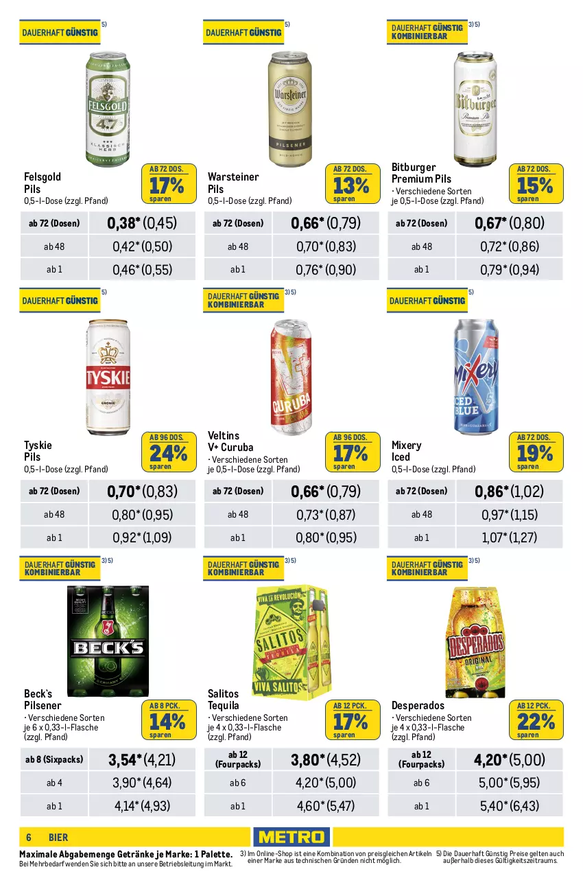 Aktueller Prospekt Metro - Händler Journal - von 16.05 bis 29.05.2024 - strona 6 - produkty: alkohol, alkoholfreie getränke, auer, bier, bitburger, burger, cola, desperados, drink, eis, eistee, energy drink, flasche, getränk, getränke, lack, Metro, Mixer, mixery, monster, Monster Energy, Palette, pepsi, Pepsi Cola, pils, pilsener, premium pils, reis, steiner, tee, tequila, Ti, tyskie, veltins, warsteiner