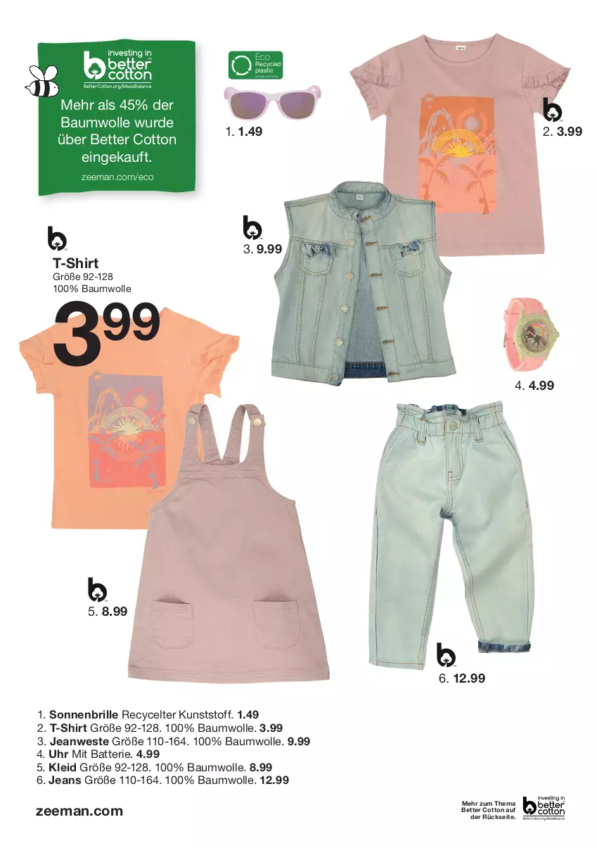 Aktueller Prospekt Zeeman - Prospekte - von 02.04 bis 15.04.2022 - strona 10 - produkty: asti, batterie, Bau, baumwolle, bett, Brille, jeans, kleid, shirt, sonnenbrille, T-Shirt, Ti, uhr, Weste, wolle