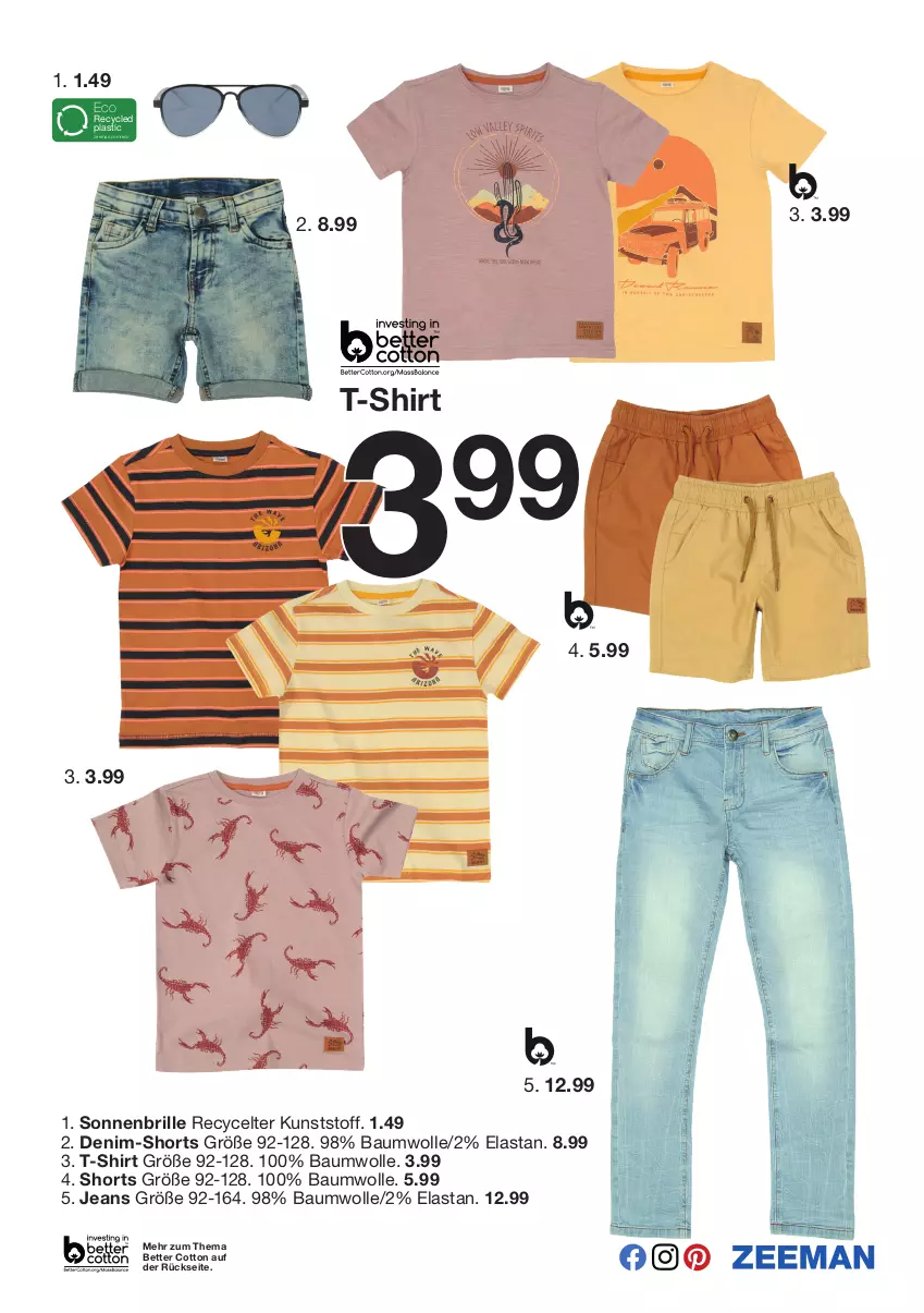 Aktueller Prospekt Zeeman - Prospekte - von 02.04 bis 15.04.2022 - strona 17 - produkty: asti, Bau, baumwolle, bett, Brille, jeans, shirt, shorts, sonnenbrille, T-Shirt, Ti, wolle