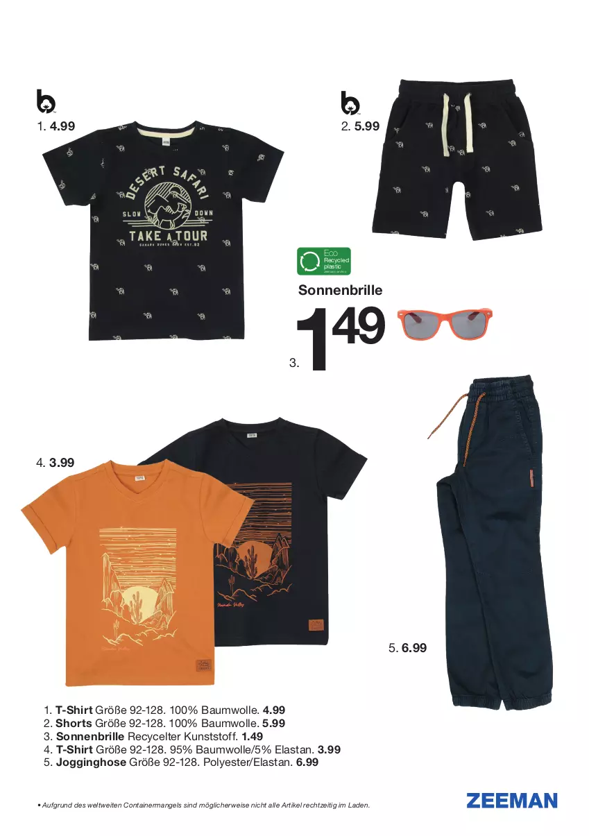 Aktueller Prospekt Zeeman - Prospekte - von 02.04 bis 15.04.2022 - strona 19 - produkty: asti, Bau, baumwolle, Brille, Container, eis, gin, hose, Jogginghose, rwe, shirt, shorts, sonnenbrille, T-Shirt, Ti, wolle