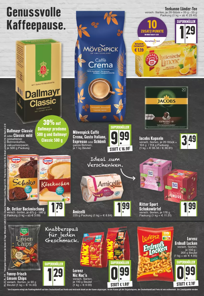 Aktueller Prospekt Edeka - Angebote der Woche - von 30.01 bis 04.02.2023 - strona 16 - produkty: backmischung, bohne, bohnen, chips, dallmayr, dallmayr prodomo, deo, eis, ente, espresso, espresso oder, jacobs, kaffee, linsen, mövenpick, nuss, prodomo, reis, rouge, schoko, schokowürfel, tee, teekanne, Three Sixty, Ti, vodka, wein, weinbrand, würfel, ZTE