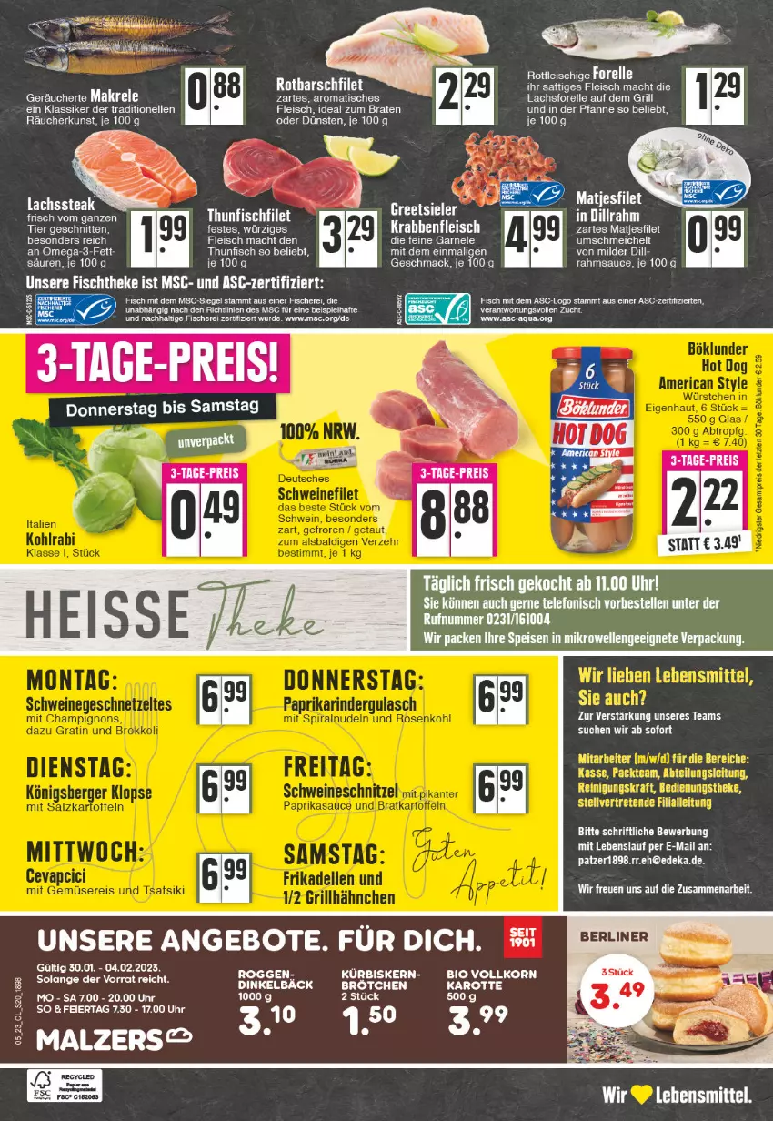 Aktueller Prospekt Edeka - Angebote der Woche - von 30.01 bis 04.02.2023 - strona 20 - produkty: angebot, angebote, aqua, bio, braten, brötchen, deka, eis, elle, filet, fisch, fische, Fischer, fischtheke, fleisch, forelle, grill, ideal zum braten, korn, Kürbis, lachs, lebensmittel, mac, Makrele, matjes, Matjesfilet, mikrowelle, omega, Omega-3, pfanne, rel, Rotbarsch, rotbarschfilet, Schere, schnitten, steak, telefon, thunfisch, Ti, tisch, uhr