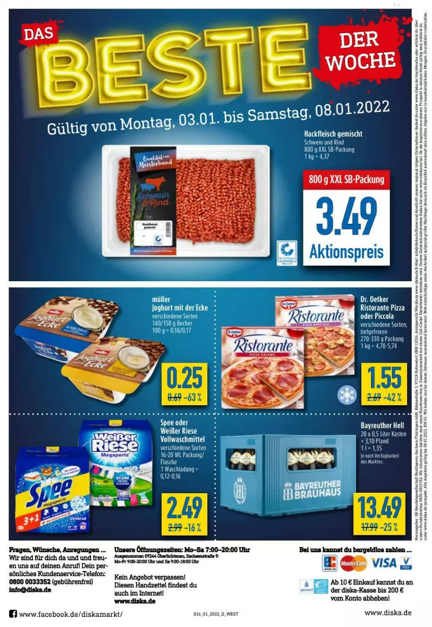 Aktueller Prospekt Diska - Prospekte - von 03.01 bis 08.01.2022 - strona 16 - produkty: angebot, angebote, Becher, cola, deka, Dr. Oetker, eis, ente, flasche, LG, Müller, pizza, ring, ristorante, ristorante pizza, sac, spee, telefon, Ti, uhr, vollwaschmittel, waschmittel