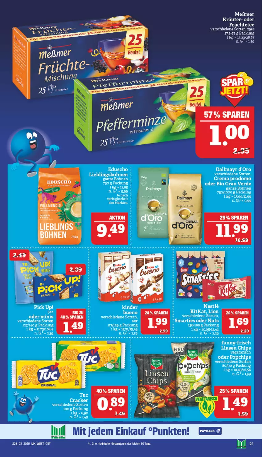 Aktueller Prospekt Marktkauf - Prospekt - von 12.01 bis 18.01.2025 - strona 23 - produkty: bohne, bohnen, chips, dallmayr, eis, gin, kräuter, LG, lion, Meßmer, nolte, payback, Pick Up!, prodomo, reis, smarties, tee, Ti, tuc, ZTE