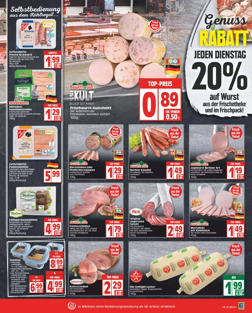 Aktueller Prospekt Edeka - Angebote der Woche - von 29.08 bis 03.09.2022 - strona 5 - produkty: aufschnitt, berliner, bio, braten, dell, eis, elle, farmerschinken, filet, filets, fleisch, frischwurst-aufschnitt, Geflügel, gewürz, gin, grill, honig, HP, Kalbfleisch, katenschinken, knacker, knoblauch, LG, lyoner, mac, mikrowelle, mit kalbfleisch, mit knoblauch, mortadella, nuss, Ofen, pfanne, pute, putenschnitzel, reifen, rwe, saft, salami, salat, schinken, schnitzel, tee, tesa, Ti, wurst, Yo