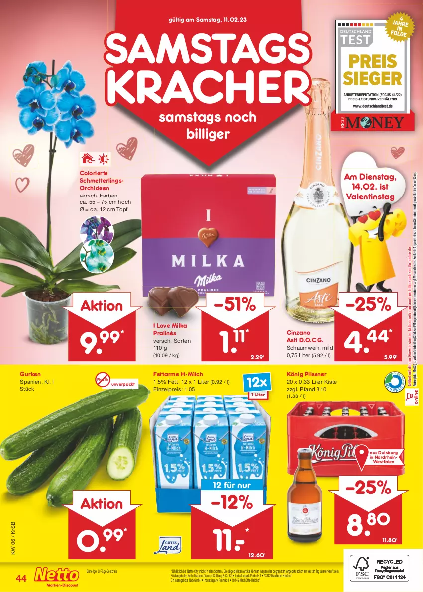 Aktueller Prospekt Netto Marken-Discount - Filial-Angebote - von 06.02 bis 11.02.2023 - strona 44 - produkty: angebot, angebote, asti, bestpreis, cin, cinzano, Cinzano Asti, discount, eis, gurke, gurken, Holz, könig pilsener, kracher, marken-discount, Mett, milch, milka, ndk, orchidee, orchideen, pils, pilsener, reis, Schmetterling, schmetterlingsorchidee, Ti, topf, wein, ZTE