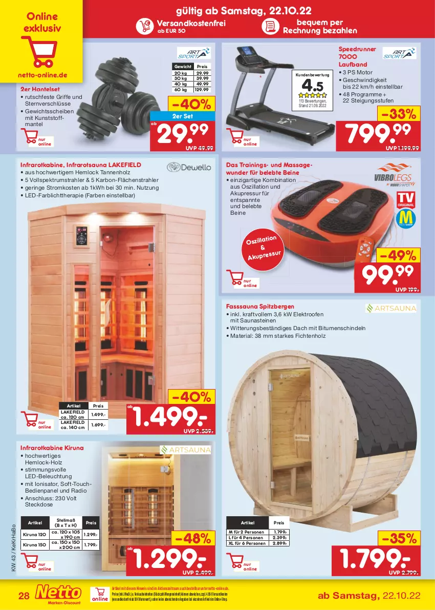 Aktueller Prospekt Netto Marken-Discount - Filial-Angebote - von 24.10 bis 29.10.2022 - strona 28 - produkty: beleuchtung, eis, Elektro, Holz, kraft, led-beleuchtung, Mantel, ndk, Ofen, Radio, reis, Ria, ring, rum, spee, Spektrum, steckdose, Ti, versandkostenfrei