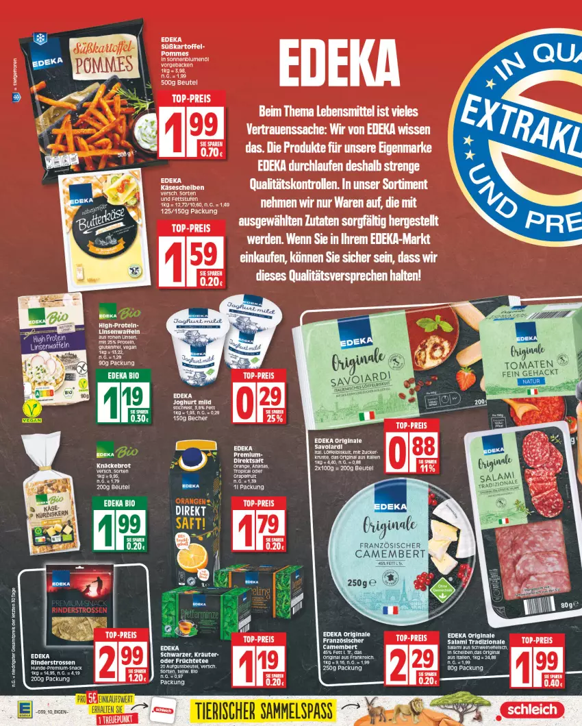 Aktueller Prospekt Edeka - Angebote der Woche - von 25.09 bis 30.09.2023 - strona 10 - produkty: beutel, blume, blumen, blumenöl, brot, camembert, deka, eis, erde, fleisch, früchte, Früchtetee, geback, gin, kartoffel, knäckebrot, kräuter, Laufen, lebensmittel, Löffel, pommes, reis, rind, rinder, salami, schwein, schweine, schweinefleisch, snack, sonnenblume, sonnenblumen, sonnenblumenöl, süßkartoffel-, tee, Ti, tomate, tomaten, top-preis, wein, weine, zucker