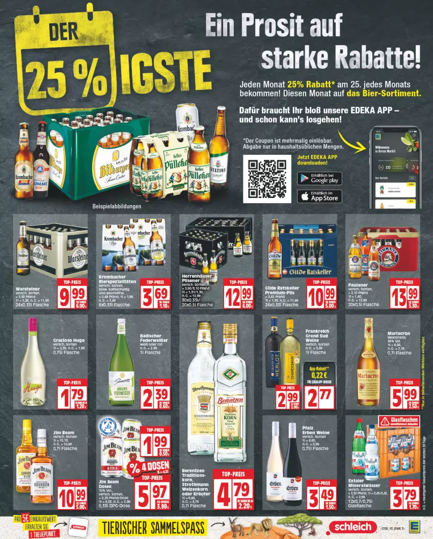 Aktueller Prospekt Edeka - Angebote der Woche - von 25.09 bis 30.09.2023 - strona 13 - produkty: Bad, berentzen, cookie, cookies, deka, eis, elle, flasche, glasflasche, gracioso, grand sud, hugo, korn, krombache, krombacher, pils, Rauch, reis, rel, steiner, tee, teller, Ti, top-preis, warsteiner, wein, weine, weizenkorn, ZTE