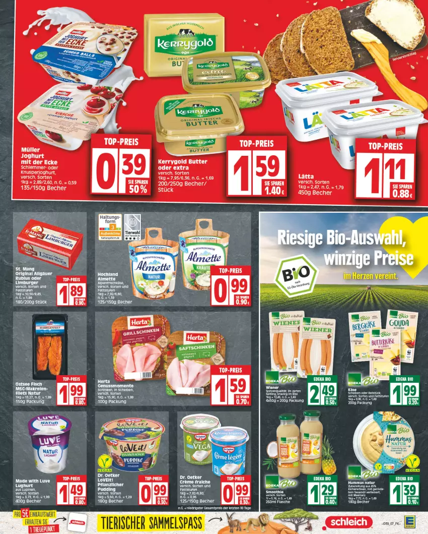 Aktueller Prospekt Edeka - Angebote der Woche - von 25.09 bis 30.09.2023 - strona 7 - produkty: alpenfrischkäse, Becher, bio, butter, deka, edeka bio, eis, ente, erbsen, flasche, frischkäse, herta, hummus, im zarten saitling, joghur, joghurt, Käse, kerrygold, kichererbsen, LG, meersalz, Müller, natur, nuss, reis, salz, sesam, Sesamöl, spitzenqualität, tee, top-preis, ZTE