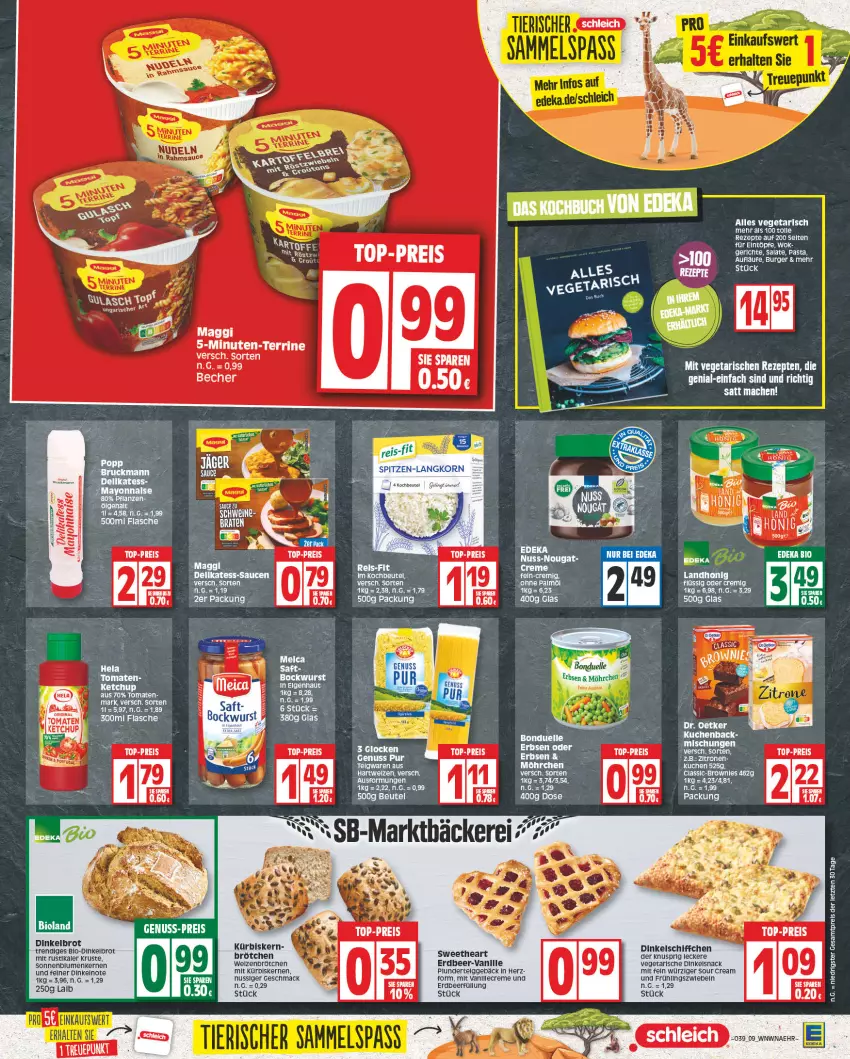 Aktueller Prospekt Edeka - Angebote der Woche - von 25.09 bis 30.09.2023 - strona 9 - produkty: beutel, bio, bioland, blume, blumen, bockwurst, bonduelle, braten, brot, brötchen, brownie, brownies, burger, creme, deka, Dinkelbrot, Dr. Oetker, edeka bio, eintöpfe, eis, elle, erbsen, flasche, kuchen, Kürbis, kürbiskerne, LG, mac, nuss, pasta, Plunder, reis, reis-fit, rel, rezept, rezepte, saft, salat, salate, sauce, saucen, Schiffchen, Schleich, schwein, snack, sonnenblume, sonnenblumen, Sonnenblumenkerne, sonnenblumenkernen, sour cream, teigwaren, Thea, Ti, top-preis, vanille, Vegeta, wein, weizenbrötchen, wok, wurst, zitrone, zitronen, ZTE