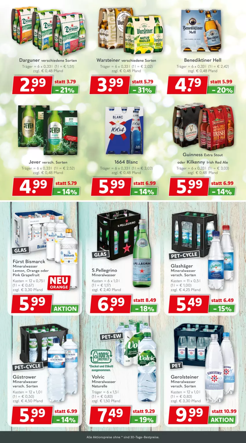 Aktueller Prospekt Getraenkeland - von 09.06 bis 20.06.2025 - strona 4 - produkty: aktionspreis, alkohol, Alwa, Benediktiner, bestpreis, bestpreise, bismarck, decke, Deckel, eis, elle, gerolsteine, gerolsteiner, grapefruit, Guinness, jever, Kilkenny, mineralwasser, natur, orange, reis, rel, steiner, Ti, volvic, warsteiner, wasser