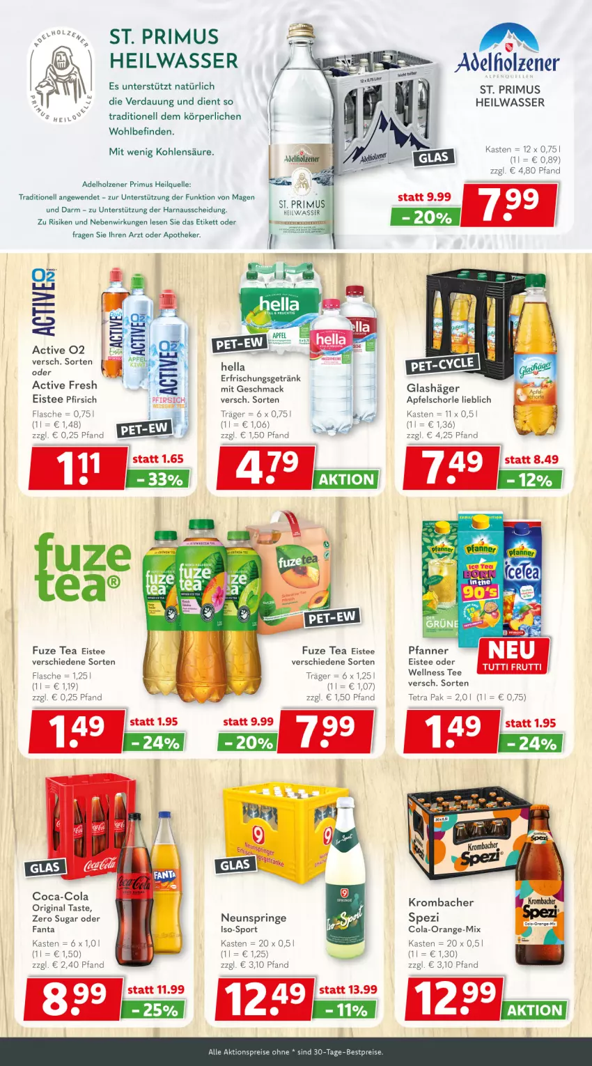 Aktueller Prospekt Getraenkeland - von 09.06 bis 20.06.2025 - strona 5 - produkty: adelholzener, aktionspreis, apfel, Apfelschorle, Apotheke, bestpreis, bestpreise, cola, eis, eistee, elle, erfrischungsgetränk, fanta, flasche, fuze tea, getränk, gin, Holz, krombache, krombacher, mac, orange, pfanne, Pfanner, pfirsich, reis, ring, schorle, Spezi, Sport, tee, Ti, wasser