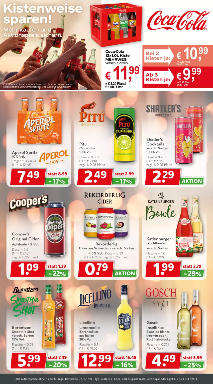 Aktueller Prospekt Getraenkeland - von 09.06 bis 20.06.2025 - strona 6 - produkty: aktionspreis, aperol, apfel, apfelwein, berentzen, bestpreis, bestpreise, bowle, burger, caipirinha, cider, coca-cola, cocktail, cocktails, cola, de blancs, eis, flasche, frucht, gin, katlenburger, likör, limo, reis, rwe, smoothie, Ti, wein, zitrone, zitronen